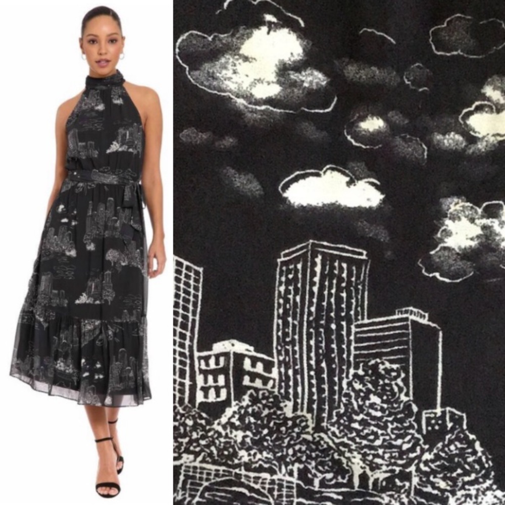 Anthro Cityscape Black & White Halter Dress by London Times